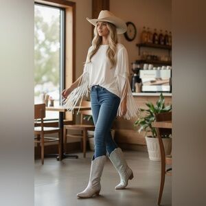 Missmiller Rhinestone Mid Calf Silver Glitter Women's Boots New size 10